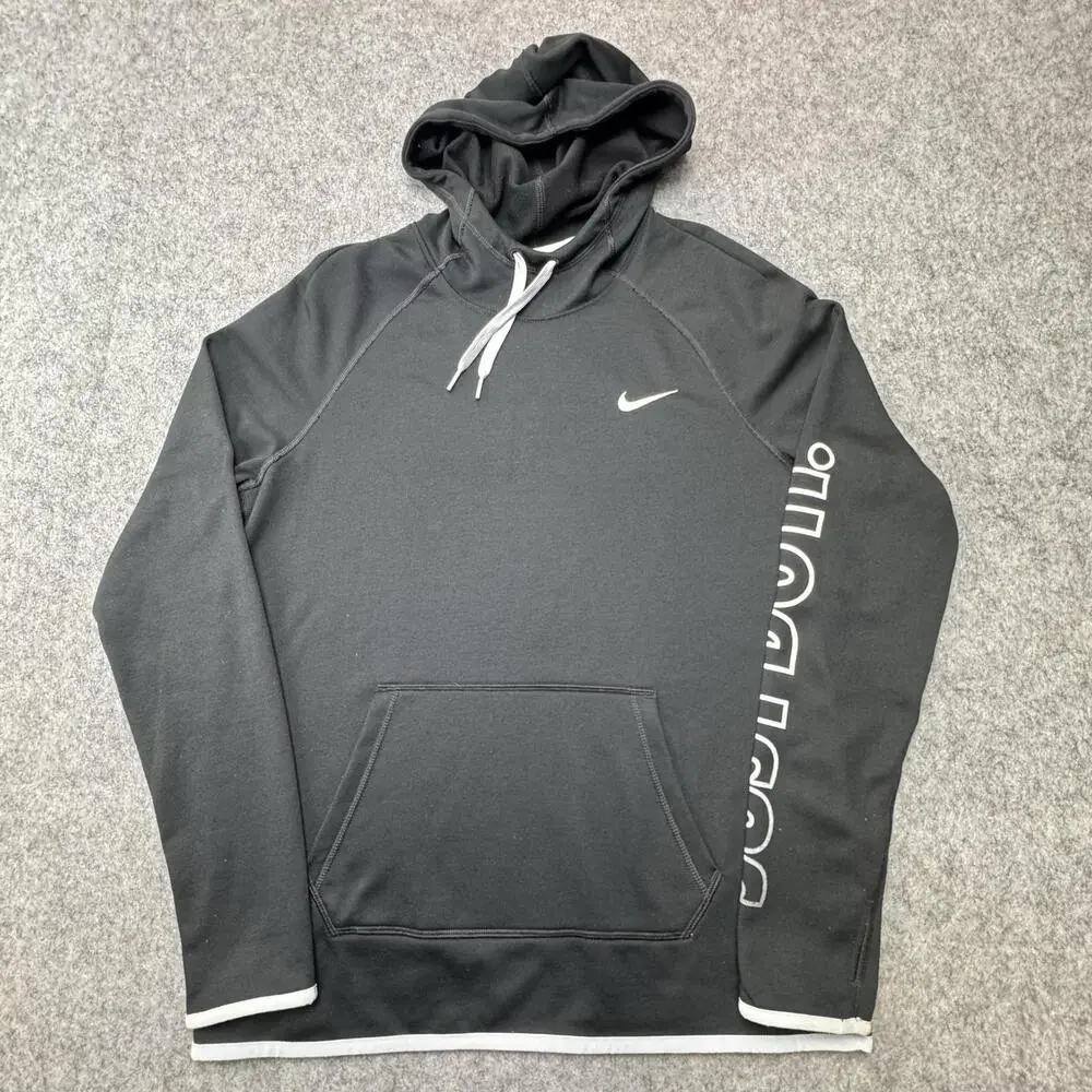 Nike Hoodie Mens Medium Black Dri-FIT Just Do It Sleeve Pullover Logo Graphic